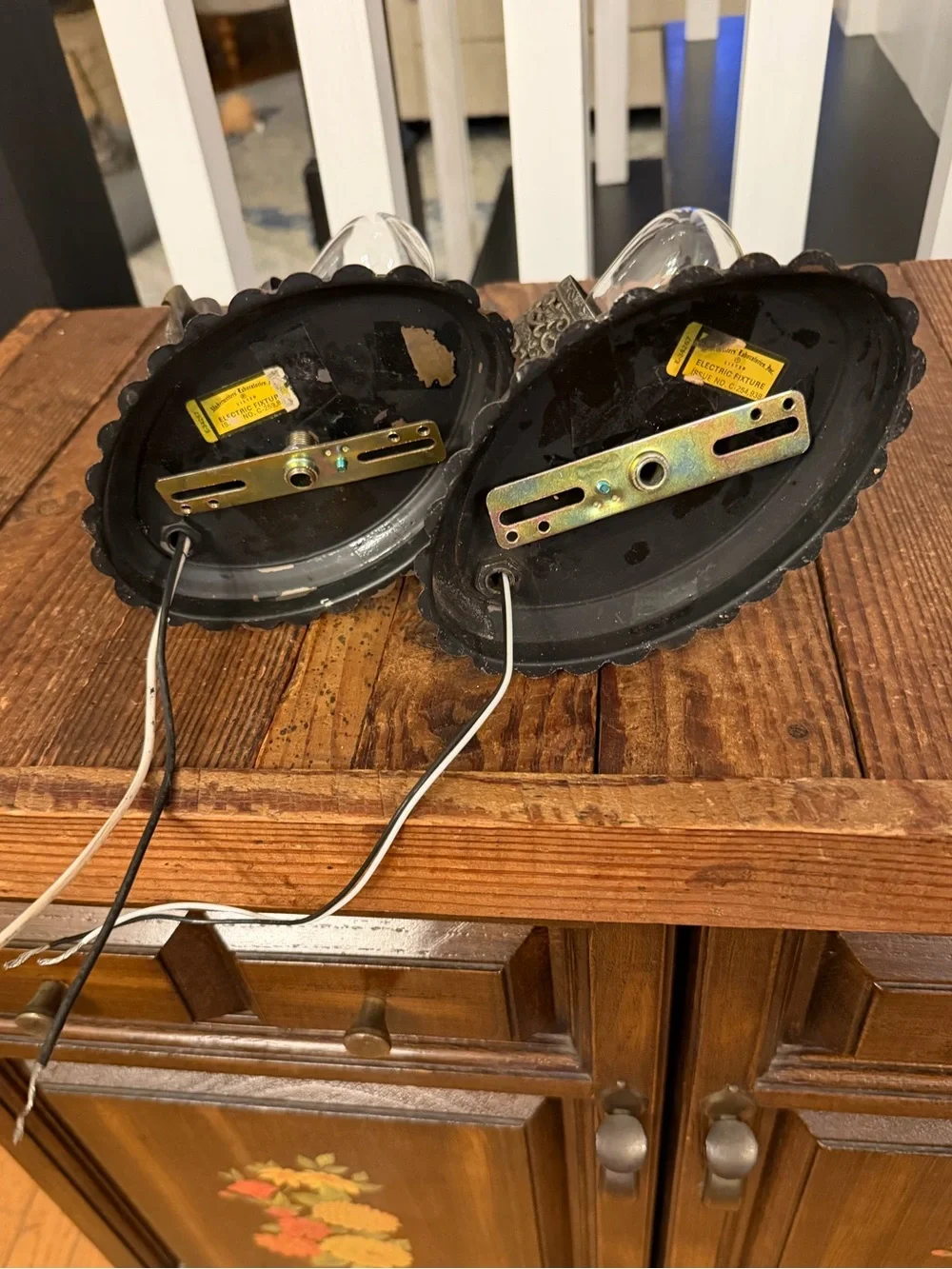 Vintage Crackle Glass Wall Sconce Pair with Bronze-tone Accents